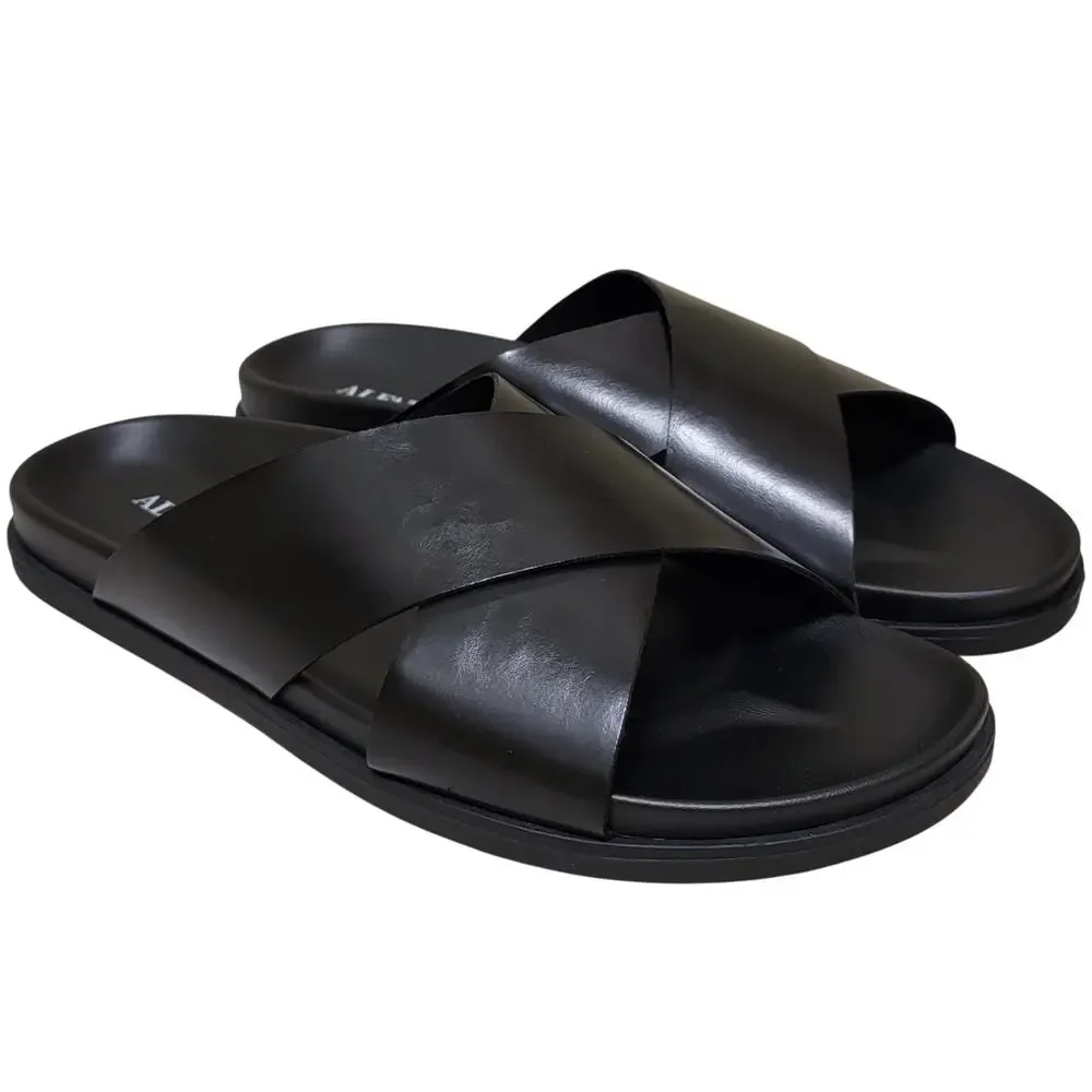 Alfani Men Whitter Cross Strap Slide Sandals Size US 11M Black Faux Leather